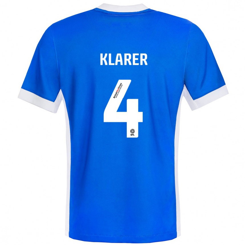 Kids Football Christoph Klarer #4 Blue White Home Jersey 2024/25 T-Shirt Uk