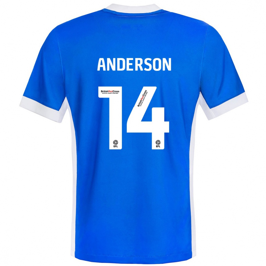 Kids Football Keshi Anderson #14 Blue White Home Jersey 2024/25 T-Shirt Uk