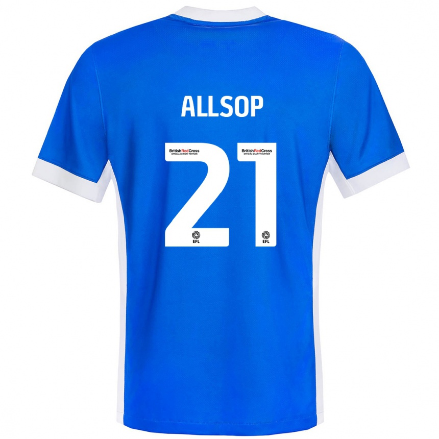 Kids Football Ryan Allsop #21 Blue White Home Jersey 2024/25 T-Shirt Uk