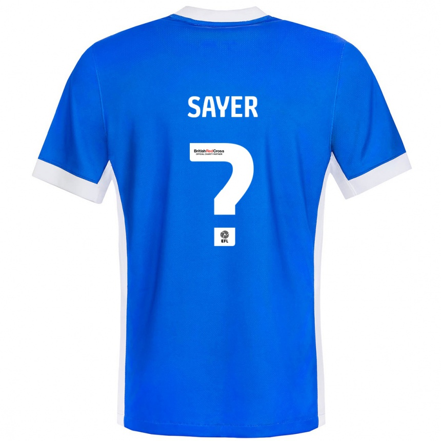 Kids Football Olly Sayer #0 Blue White Home Jersey 2024/25 T-Shirt Uk