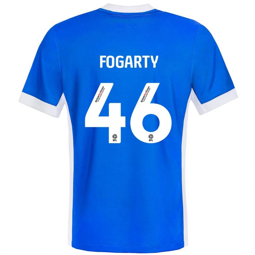 Kids Football Tom Fogarty #46 Blue White Home Jersey 2024/25 T-Shirt Uk