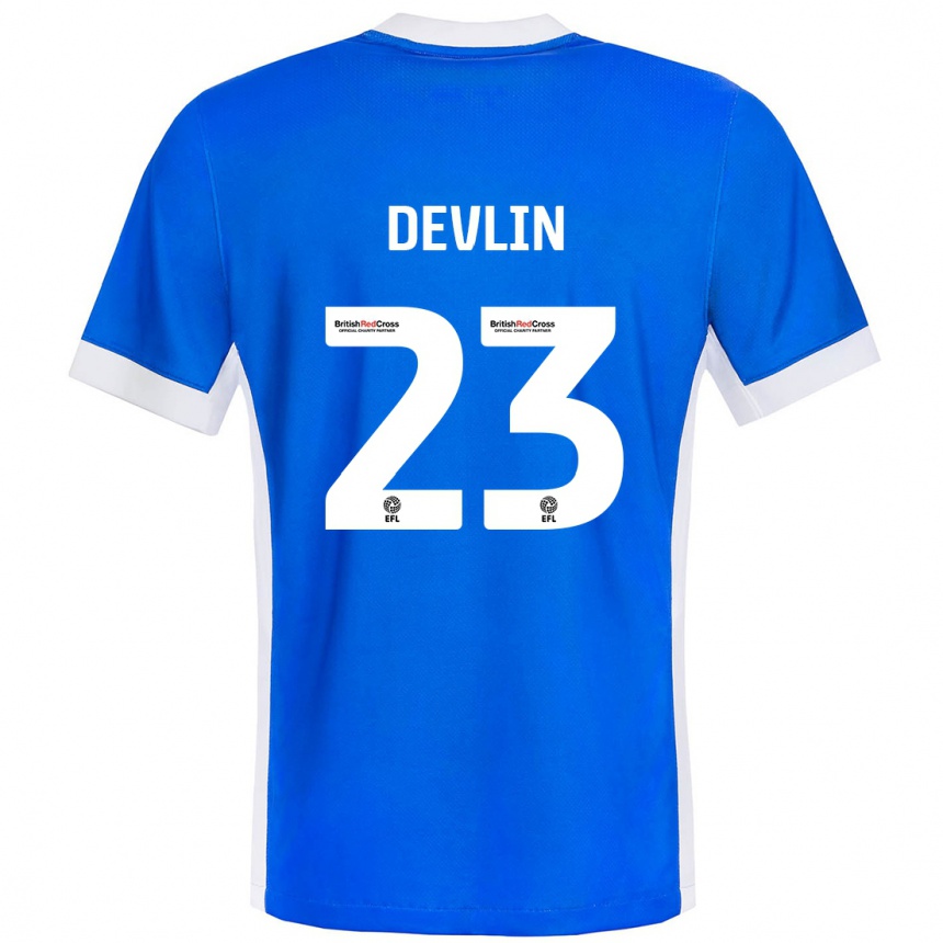 Kids Football Charlotte Devlin #23 Blue White Home Jersey 2024/25 T-Shirt Uk