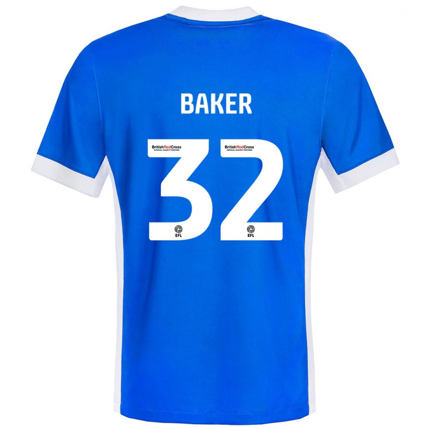 Kids Football Ava Baker #32 Blue White Home Jersey 2024/25 T-Shirt Uk