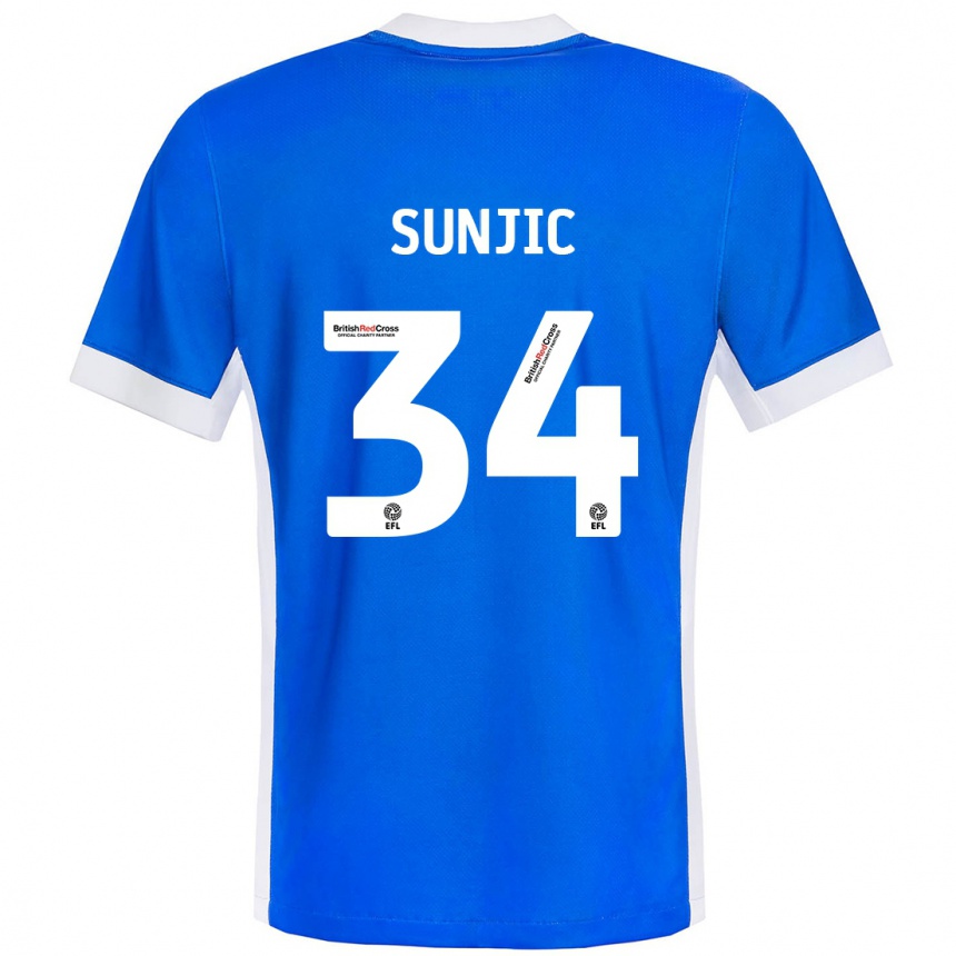 Kids Football Ivan Sunjic #34 Blue White Home Jersey 2024/25 T-Shirt Uk