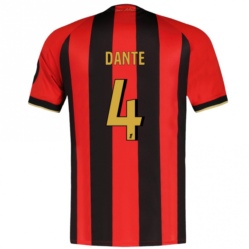 Kids Football Dante #4 Red Black Home Jersey 2024/25 T-Shirt Uk