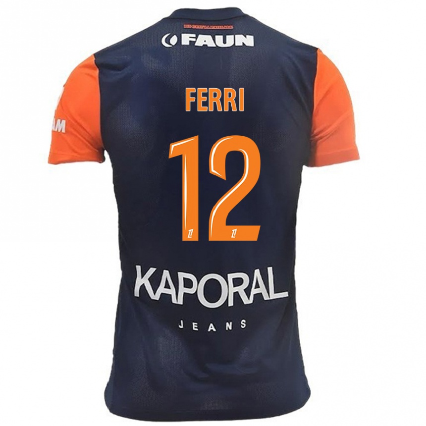 Kids Football Jordan Ferri #12 Navy Blue Orange Home Jersey 2024/25 T-Shirt Uk