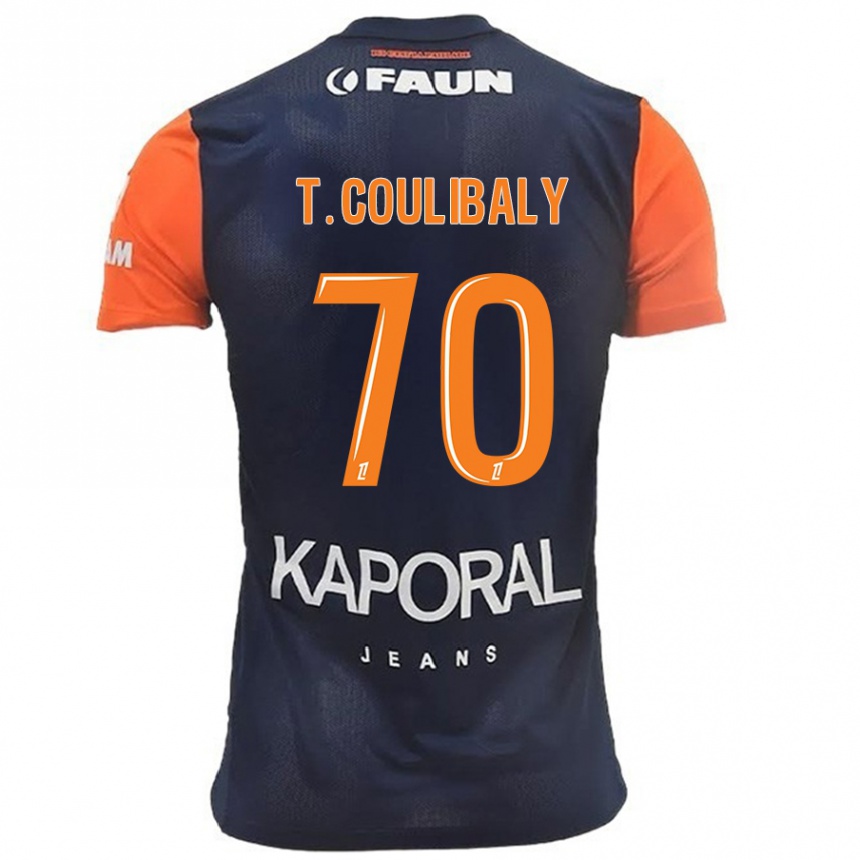 Kids Football Tanguy Coulibaly #70 Navy Blue Orange Home Jersey 2024/25 T-Shirt Uk