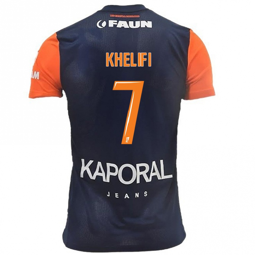 Kids Football Léa Khelifi #7 Navy Blue Orange Home Jersey 2024/25 T-Shirt Uk