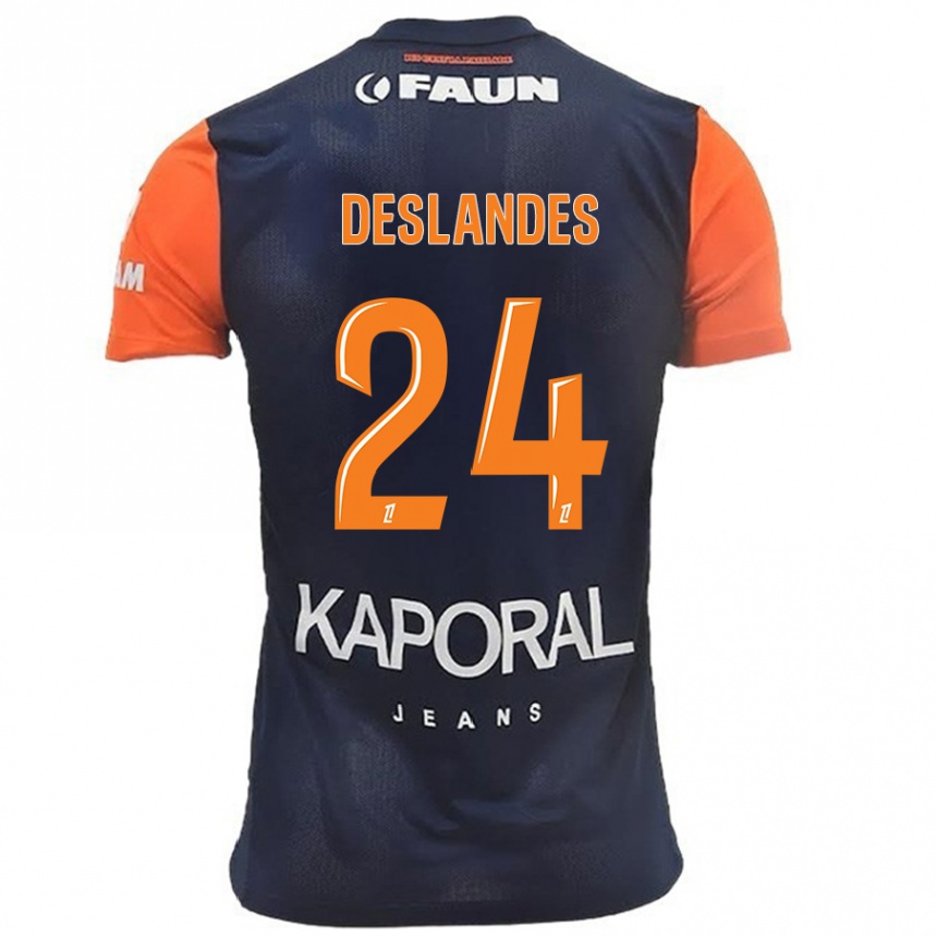 Kids Football Océane Deslandes #24 Navy Blue Orange Home Jersey 2024/25 T-Shirt Uk