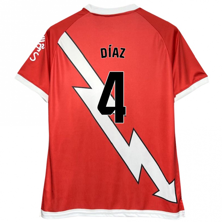 Kids Football Pedro Díaz #4 White Red Home Jersey 2024/25 T-Shirt Uk