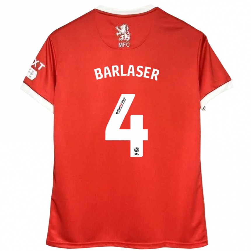 Kids Football Dan Barlaser #4 Red White Home Jersey 2024/25 T-Shirt Uk