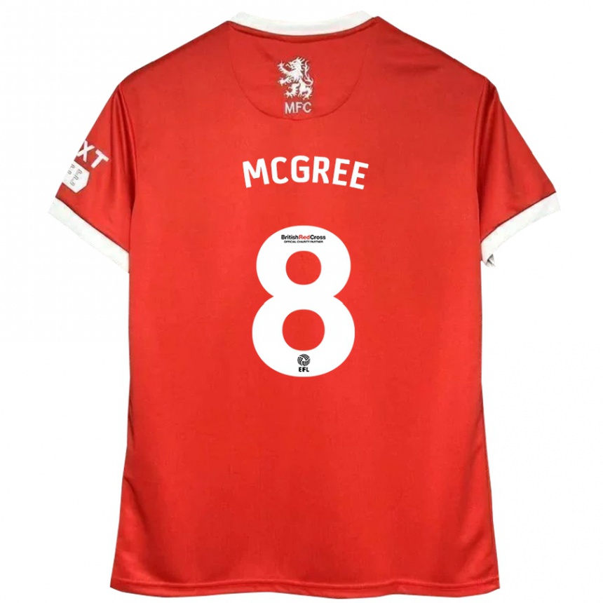 Kids Football Riley Mcgree #8 Red White Home Jersey 2024/25 T-Shirt Uk