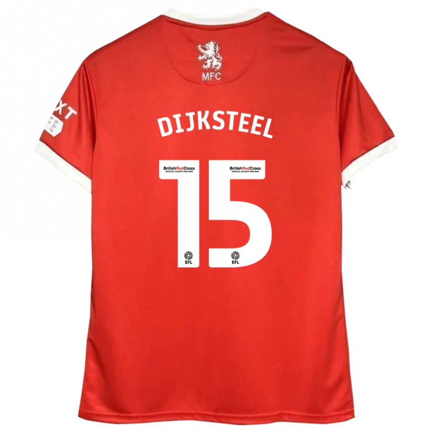 Kids Football Anfernee Dijksteel #15 Red White Home Jersey 2024/25 T-Shirt Uk