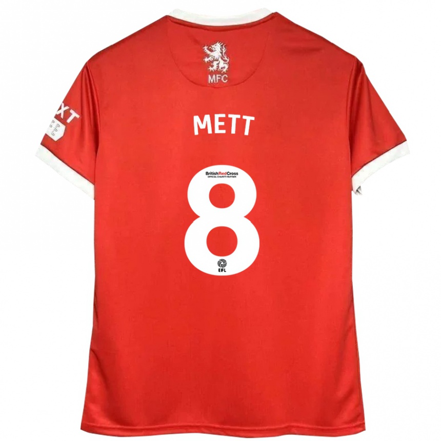 Kids Football Jessica Mett #8 Red White Home Jersey 2024/25 T-Shirt Uk