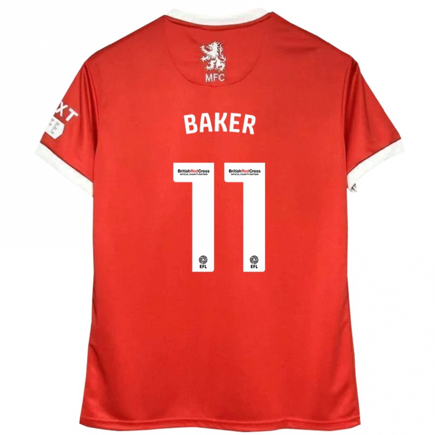 Kids Football Ella Baker #11 Red White Home Jersey 2024/25 T-Shirt Uk