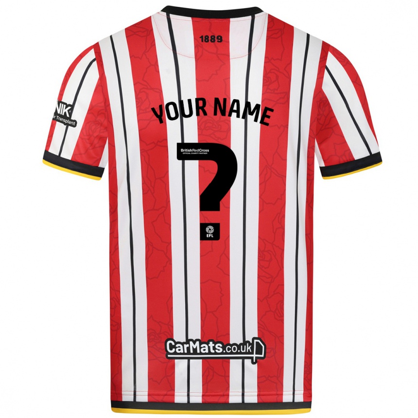 Kids Football Your Name #0 Red White Stripes Home Jersey 2024/25 T-Shirt Uk