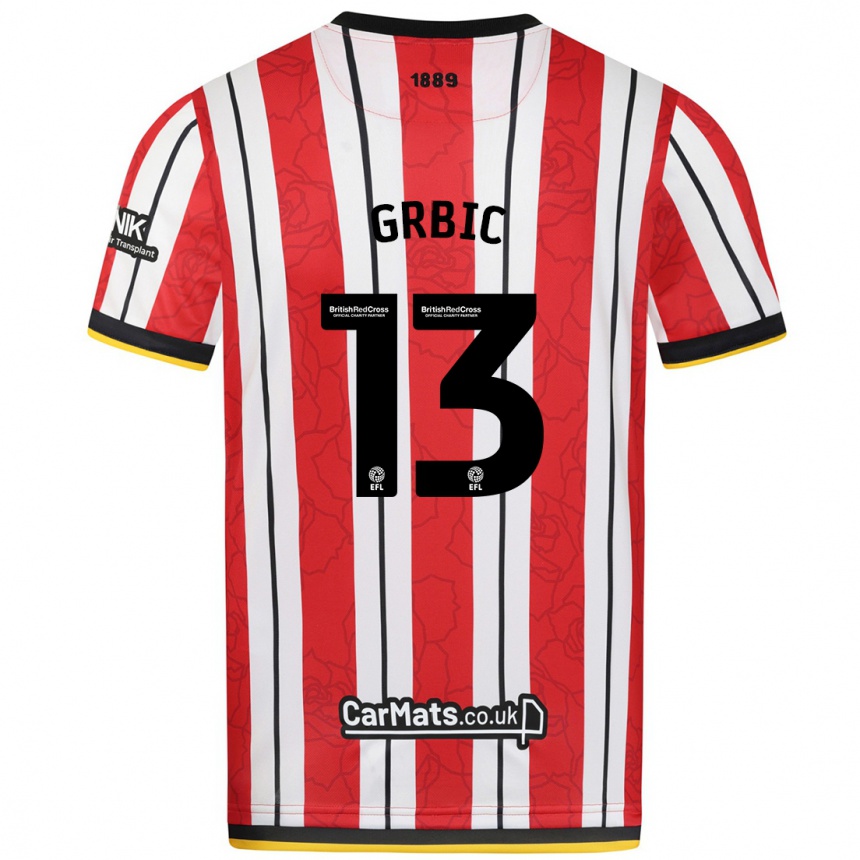 Kids Football Ivo Grbic #13 Red White Stripes Home Jersey 2024/25 T-Shirt Uk