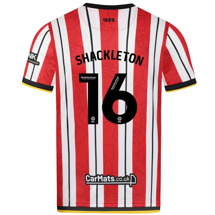 Kids Football Jamie Shackleton #16 Red White Stripes Home Jersey 2024/25 T-Shirt Uk