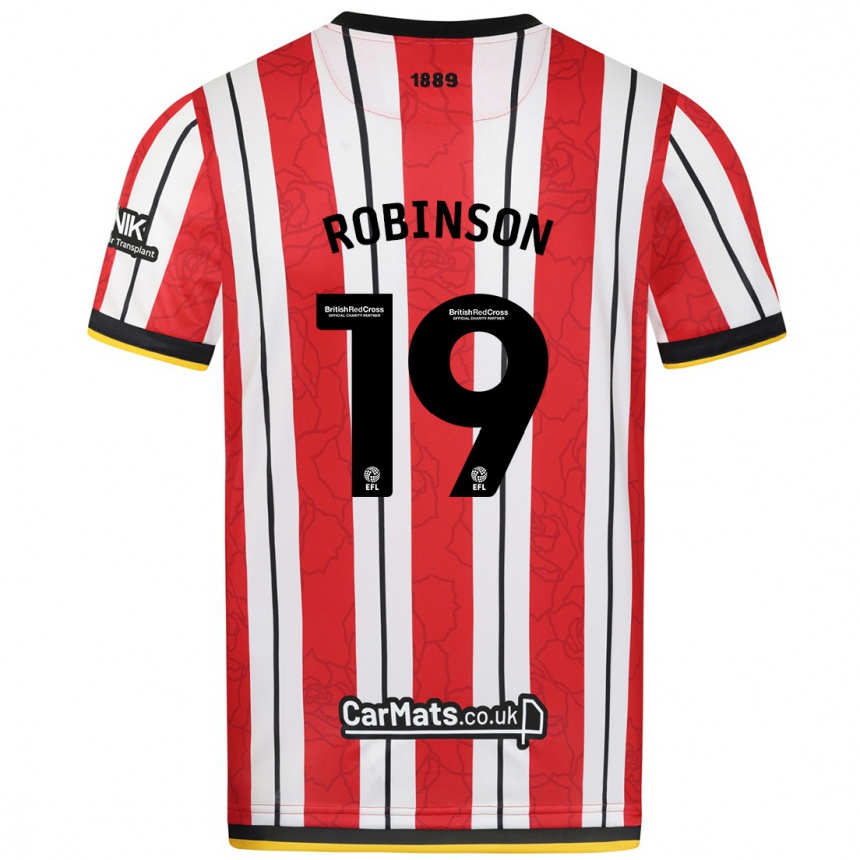 Kids Football Jack Robinson #19 Red White Stripes Home Jersey 2024/25 T-Shirt Uk