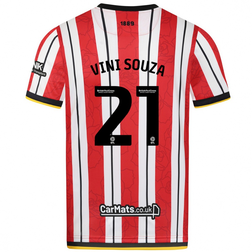 Kids Football Vini Souza #21 Red White Stripes Home Jersey 2024/25 T-Shirt Uk