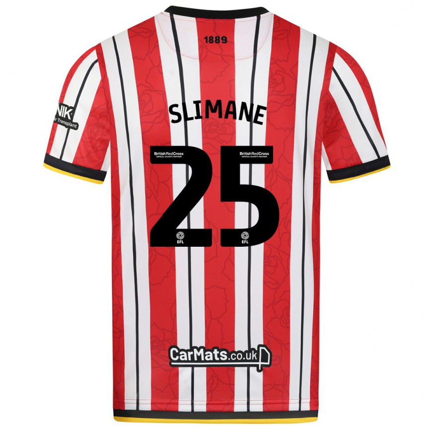 Kids Football Anis Slimane #25 Red White Stripes Home Jersey 2024/25 T-Shirt Uk