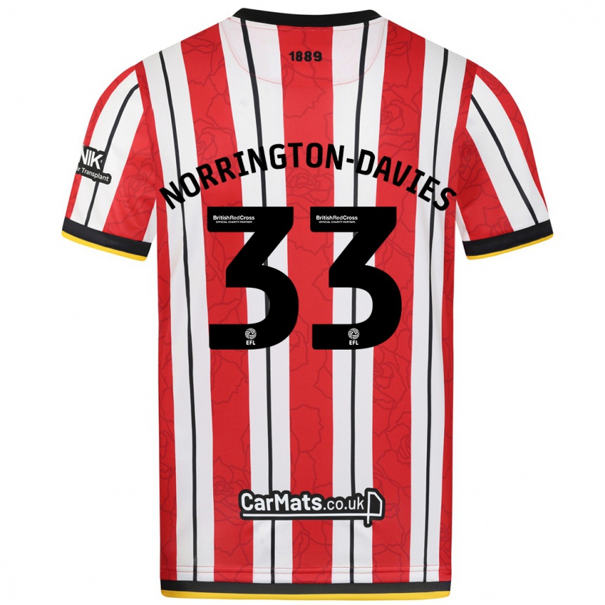 Kids Football Rhys Norrington-Davies #33 Red White Stripes Home Jersey 2024/25 T-Shirt Uk