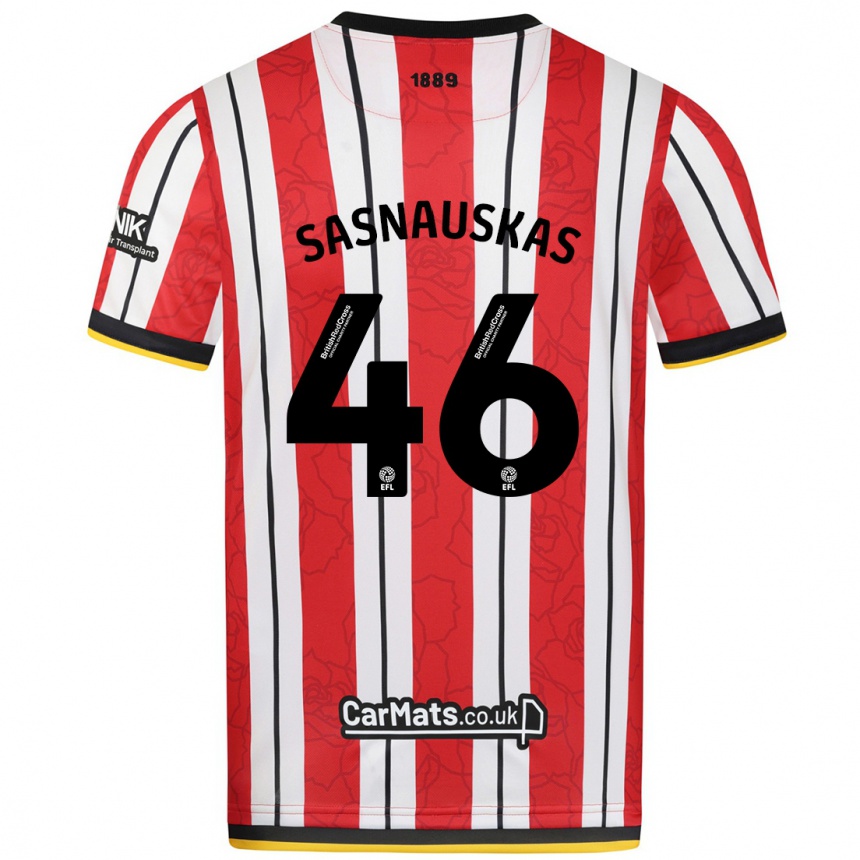 Kids Football Dovydas Sasnauskas #46 Red White Stripes Home Jersey 2024/25 T-Shirt Uk