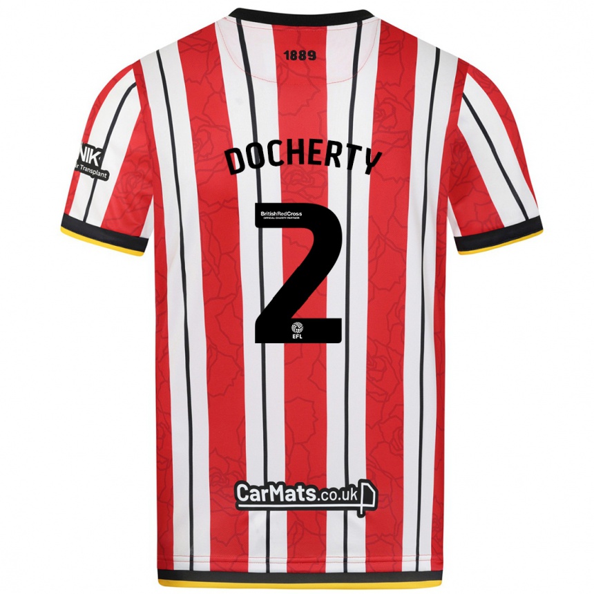 Kids Football Charley Docherty #2 Red White Stripes Home Jersey 2024/25 T-Shirt Uk