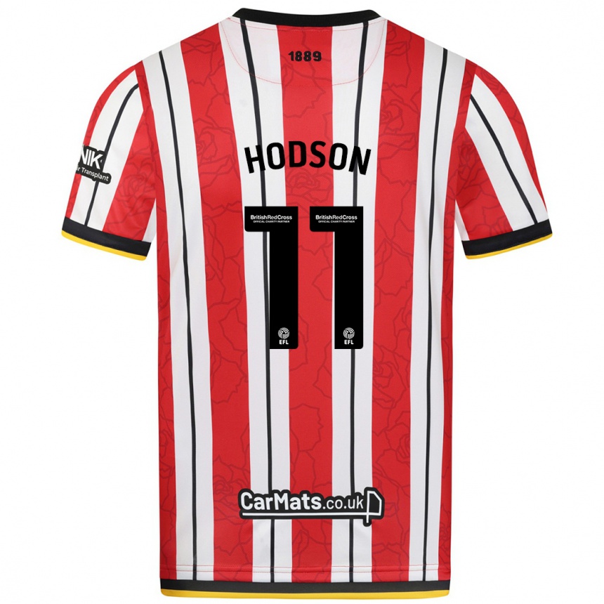 Kids Football Ashley Hodson #11 Red White Stripes Home Jersey 2024/25 T-Shirt Uk