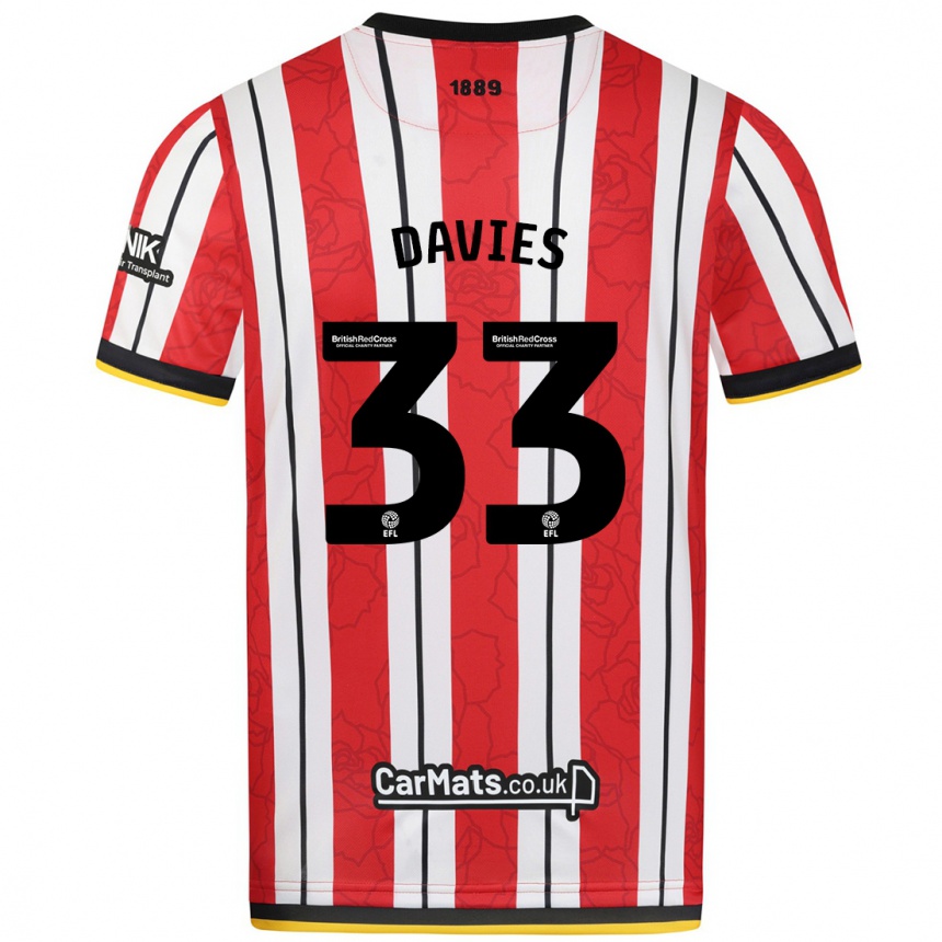 Kids Football Bethan Davies #33 Red White Stripes Home Jersey 2024/25 T-Shirt Uk