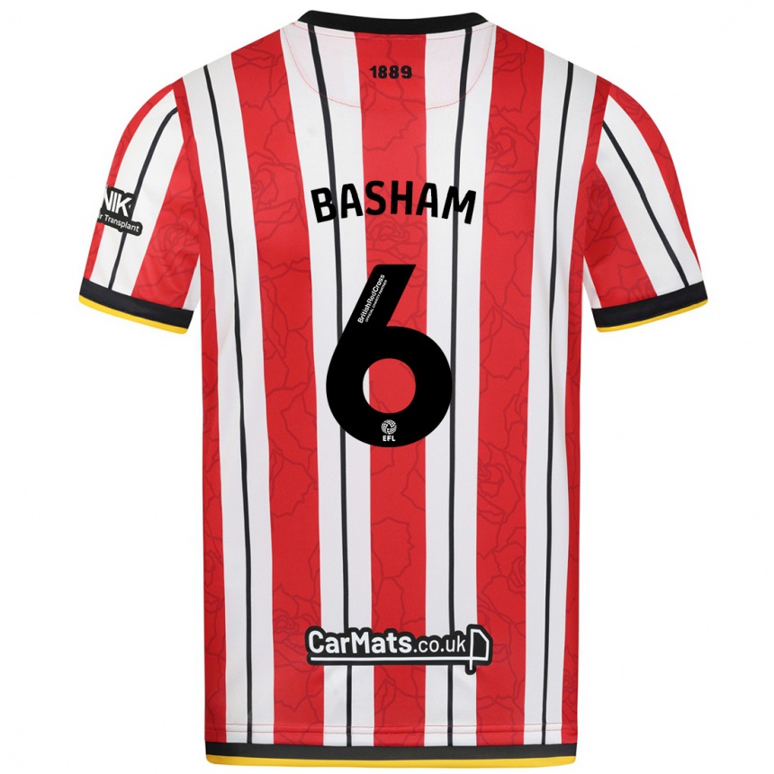 Kids Football Chris Basham #6 Red White Stripes Home Jersey 2024/25 T-Shirt Uk