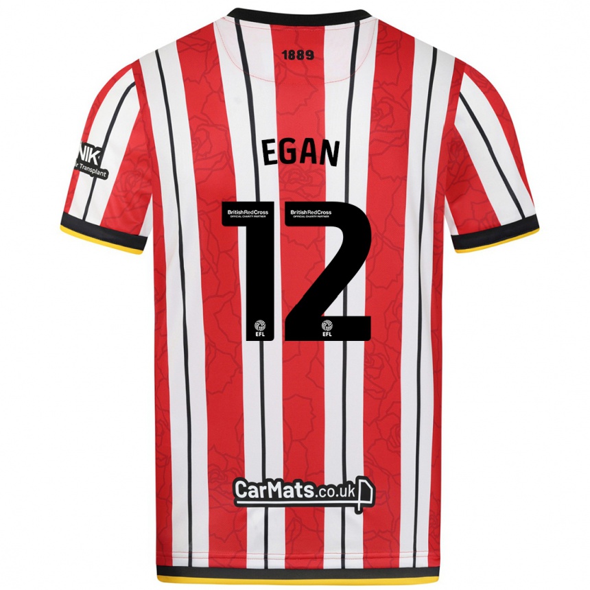 Kids Football John Egan #12 Red White Stripes Home Jersey 2024/25 T-Shirt Uk