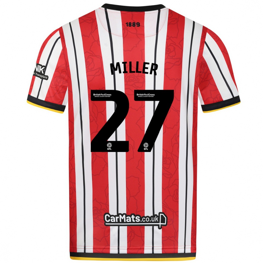 Kids Football Lara Miller #27 Red White Stripes Home Jersey 2024/25 T-Shirt Uk