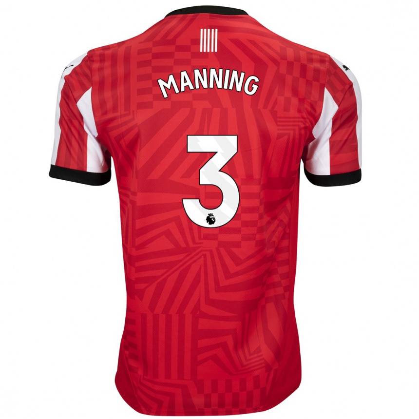 Kids Football Ryan Manning #3 Red White Home Jersey 2024/25 T-Shirt Uk