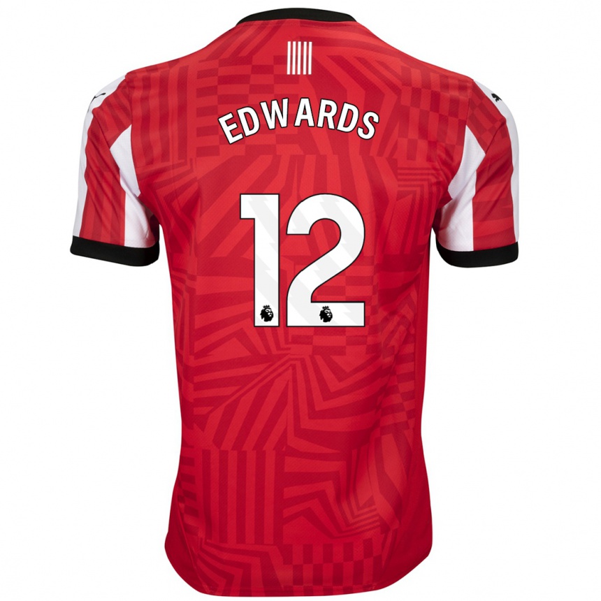 Kids Football Ronnie Edwards #12 Red White Home Jersey 2024/25 T-Shirt Uk