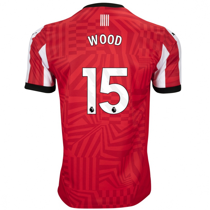 Kids Football Nathan Wood #15 Red White Home Jersey 2024/25 T-Shirt Uk