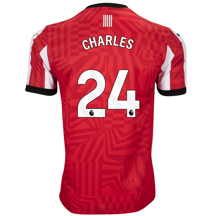 Kids Football Shea Charles #24 Red White Home Jersey 2024/25 T-Shirt Uk