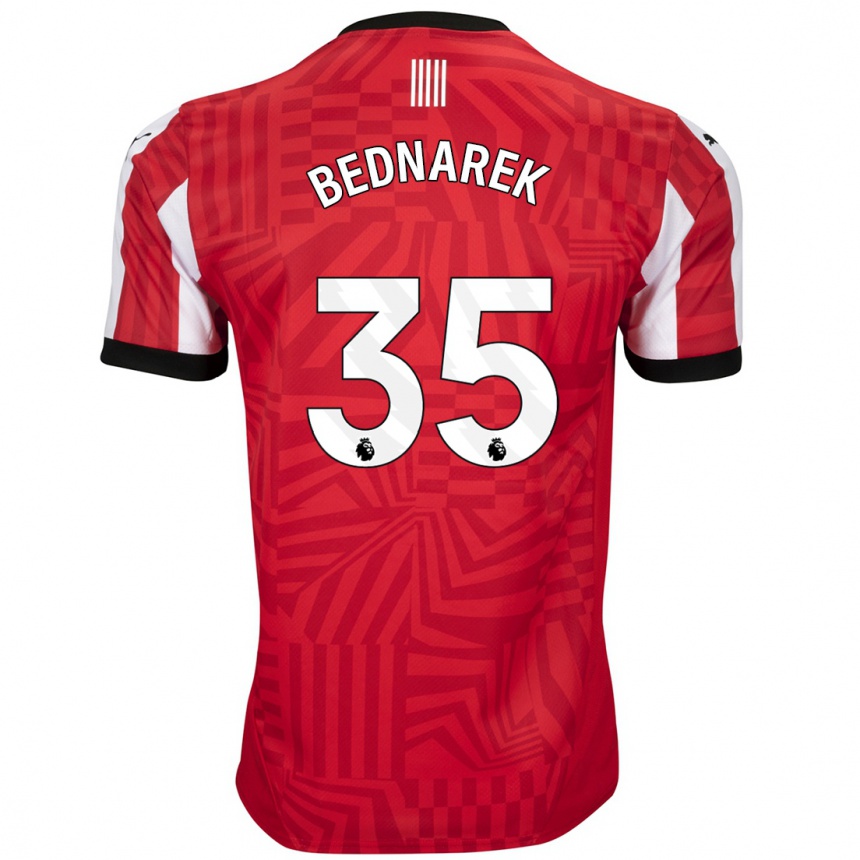 Kids Football Jan Bednarek #35 Red White Home Jersey 2024/25 T-Shirt Uk