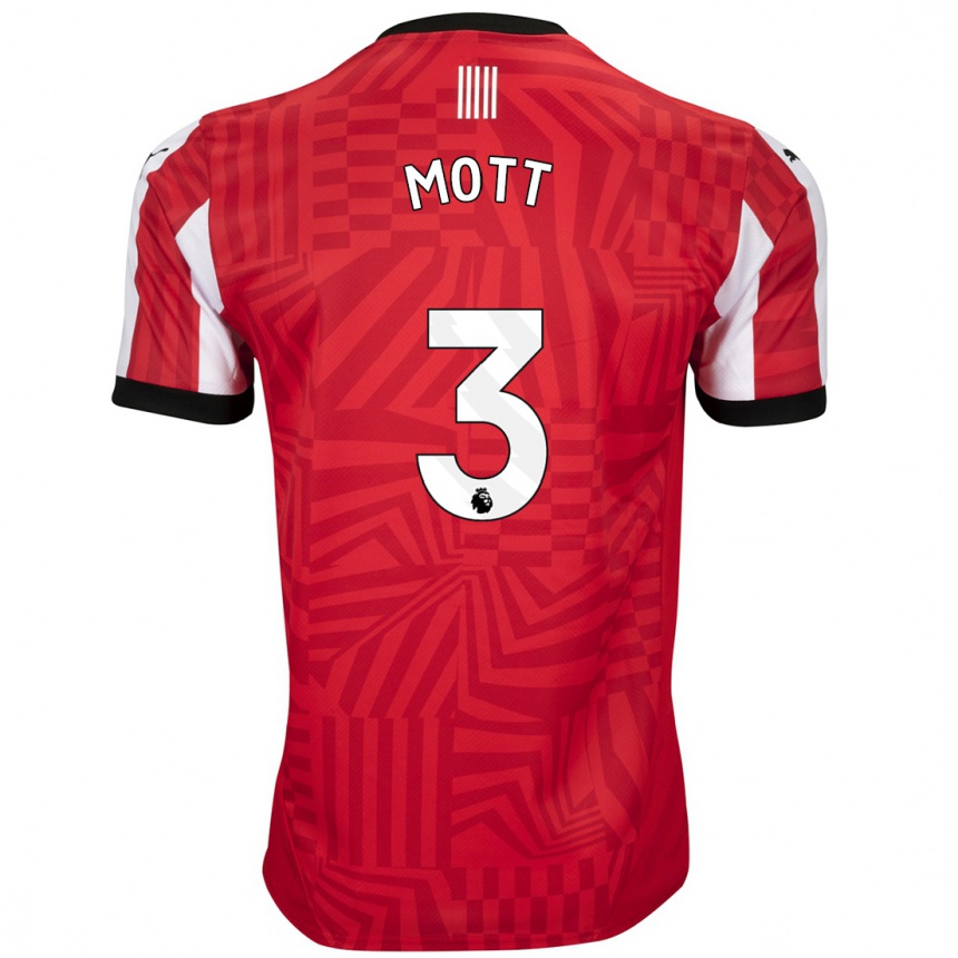 Kids Football Millicent Mott #3 Red White Home Jersey 2024/25 T-Shirt Uk