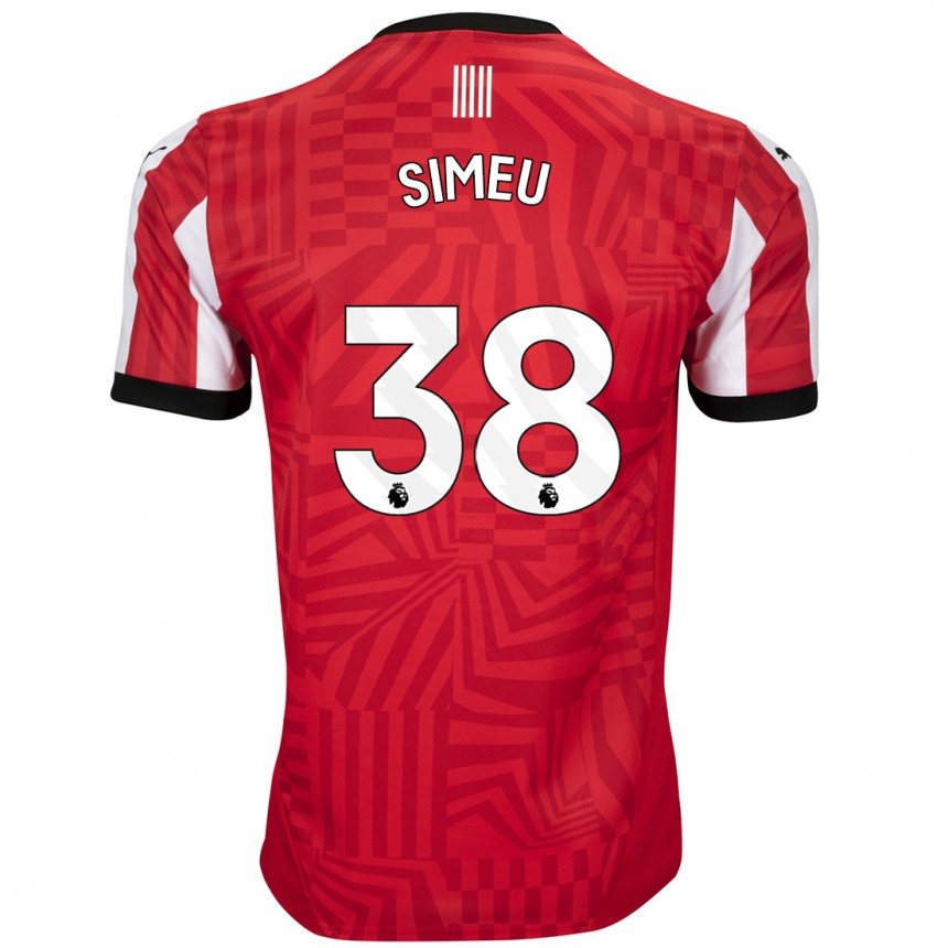 Kids Football Dynel Simeu #38 Red White Home Jersey 2024/25 T-Shirt Uk