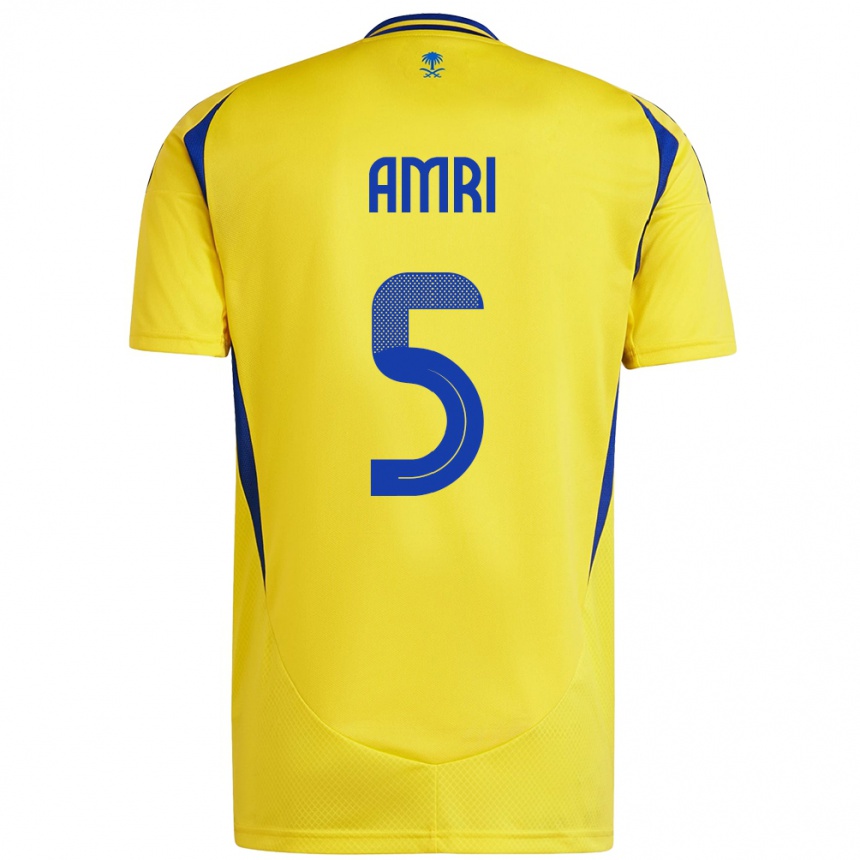 Kids Football Abdulelah Al-Amri #5 Yellow Blue Home Jersey 2024/25 T-Shirt Uk