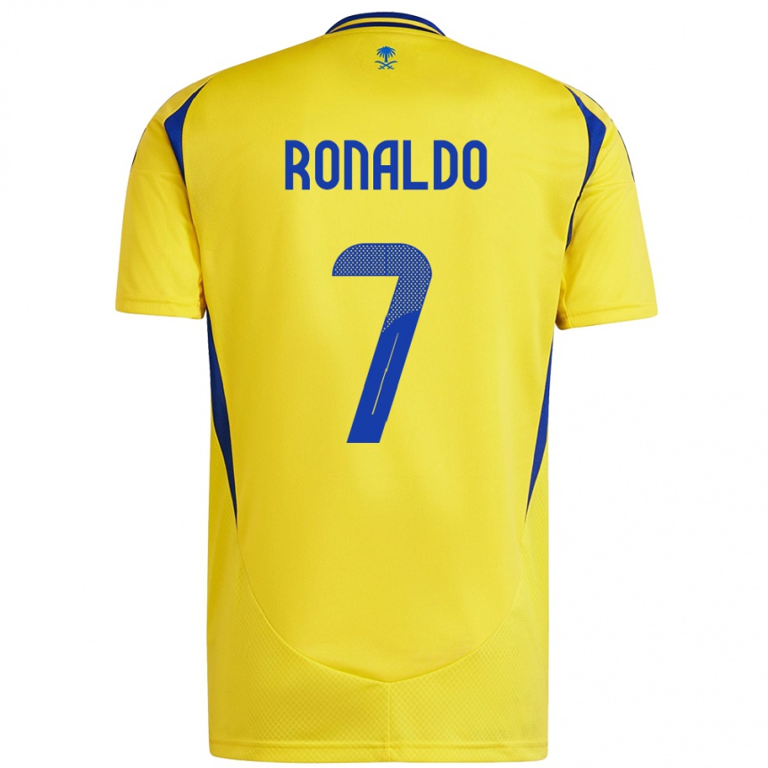 Kids Football Cristiano Ronaldo #7 Yellow Blue Home Jersey 2024/25 T-Shirt Uk