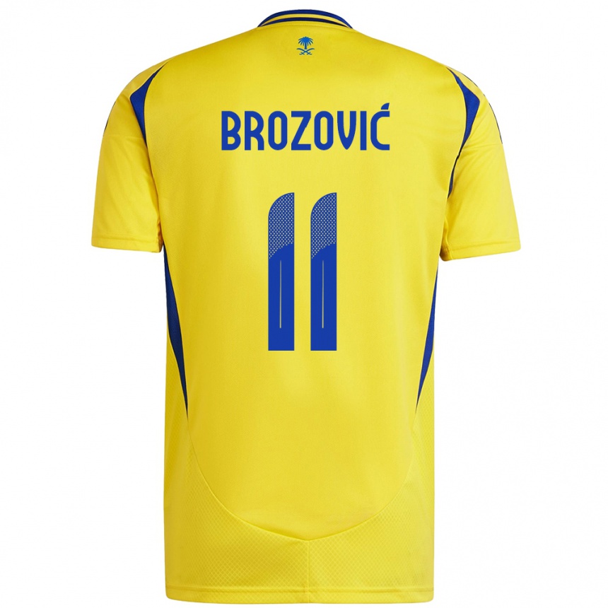 Kids Football Marcelo Brozovic #11 Yellow Blue Home Jersey 2024/25 T-Shirt Uk