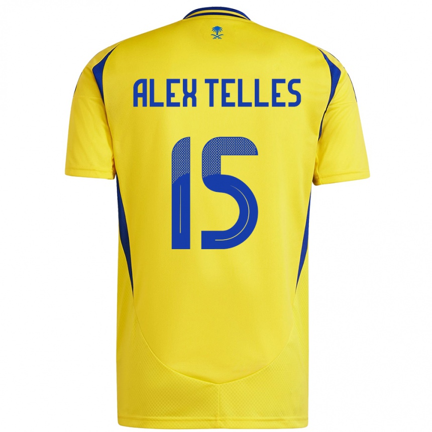 Kids Football Alex Telles #15 Yellow Blue Home Jersey 2024/25 T-Shirt Uk