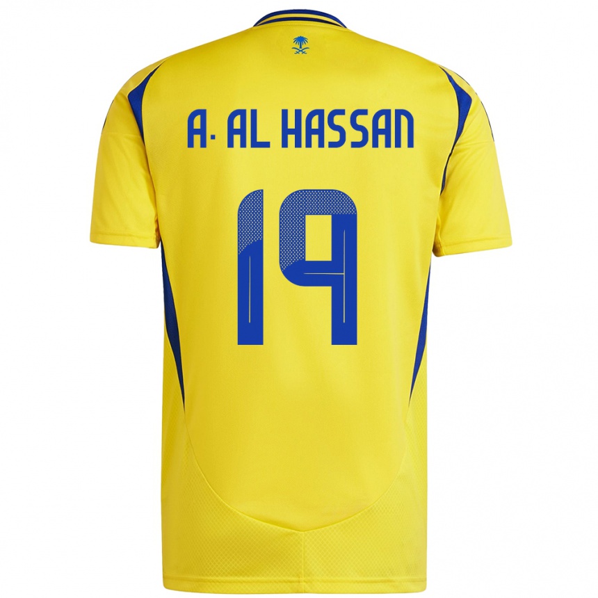 Kids Football Ali Al-Hassan #19 Yellow Blue Home Jersey 2024/25 T-Shirt Uk