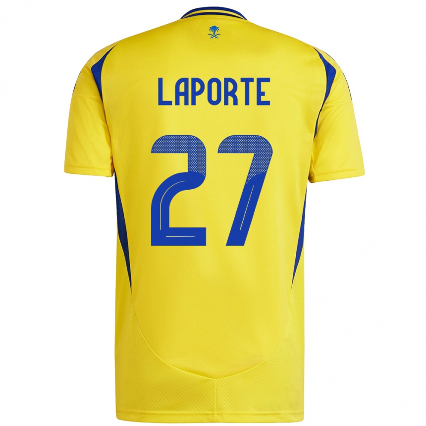 Kids Football Aymeric Laporte #27 Yellow Blue Home Jersey 2024/25 T-Shirt Uk