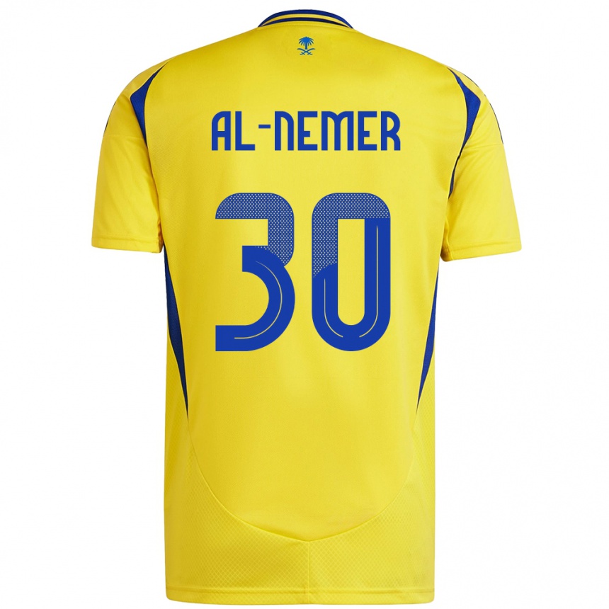 Kids Football Meshari Al-Nemer #30 Yellow Blue Home Jersey 2024/25 T-Shirt Uk