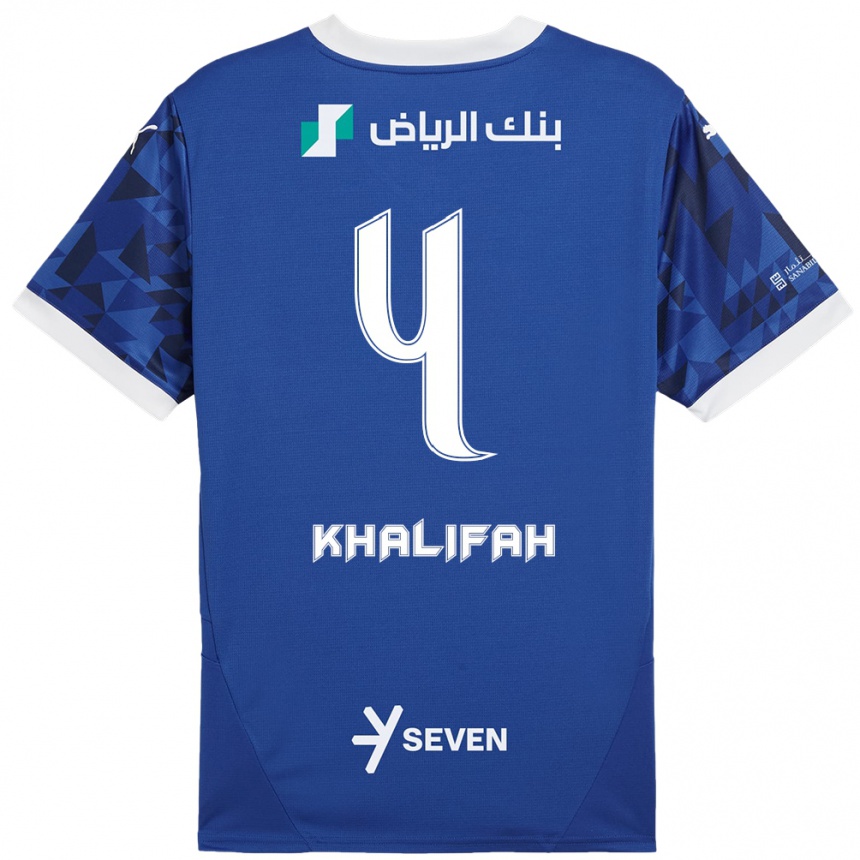 Kids Football Khalifah Al-Dawsari #4 Dark Blue White Home Jersey 2024/25 T-Shirt Uk