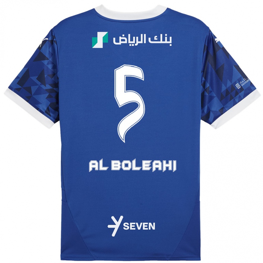 Kids Football Ali Al-Boleahi #5 Dark Blue White Home Jersey 2024/25 T-Shirt Uk