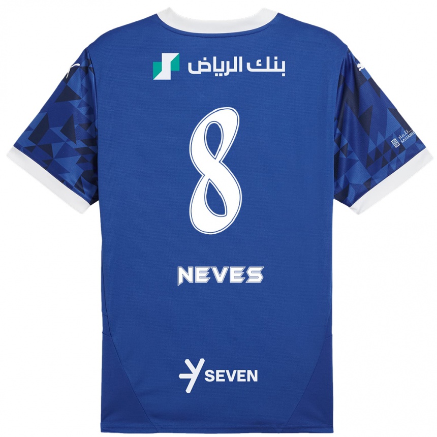 Kids Football Rúben Neves #8 Dark Blue White Home Jersey 2024/25 T-Shirt Uk